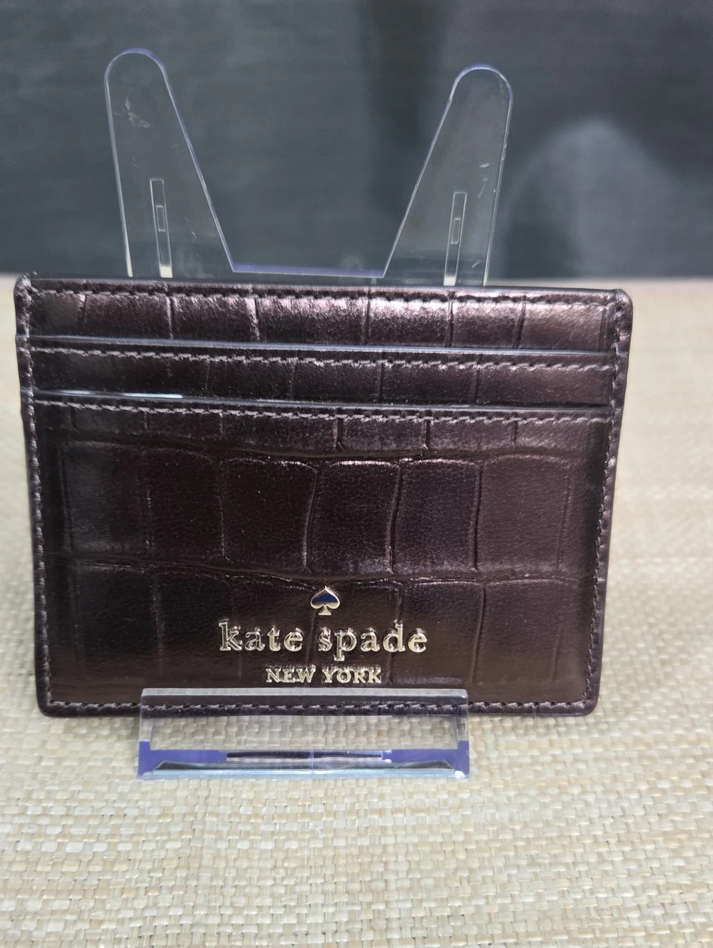 NWOT kate spade metallic brown croc-embossed leather card holder